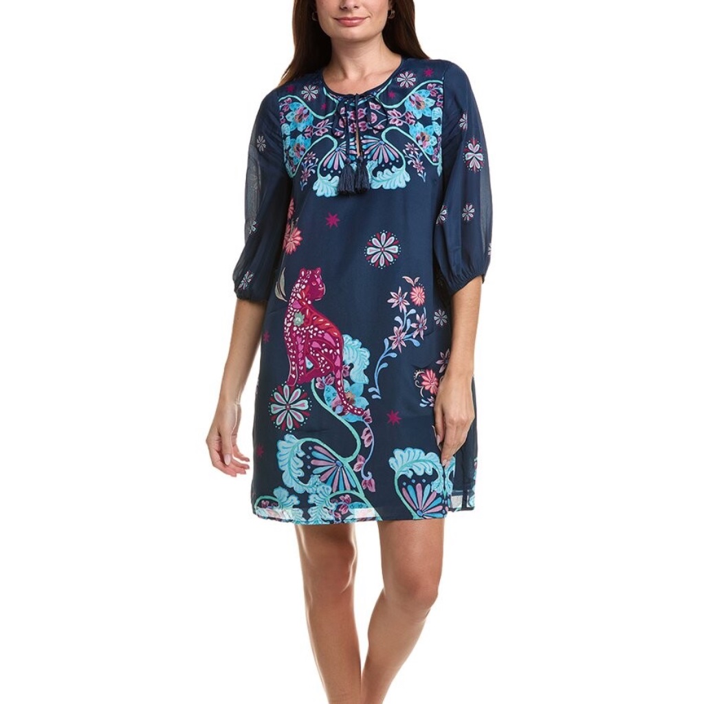 Johnny Was Blue Silk Vesna Mini Dress
